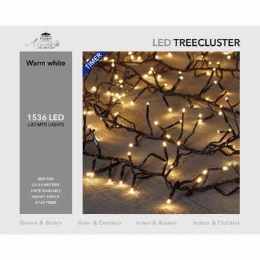 1x clusterverlichting met timer en dimmer 1536 leds warm wit 20 m