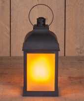 1x zwarte led lantaarns met vlameffect en timer 22 cm